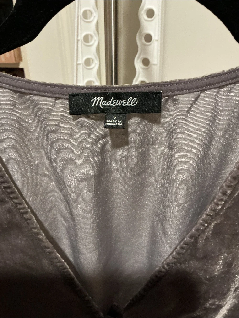 Madewell Silver-Gray Velvet Button-Front Puff Sleeve Blouse
